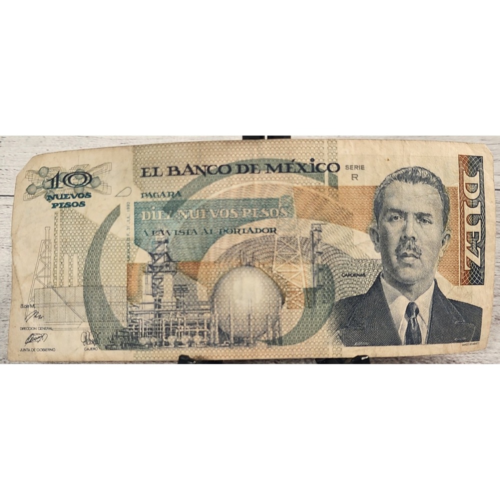 1992 Mexico 10 Nuevos Pesos Banknote Lazaro Cardenas Coyolxauhqui Serie R